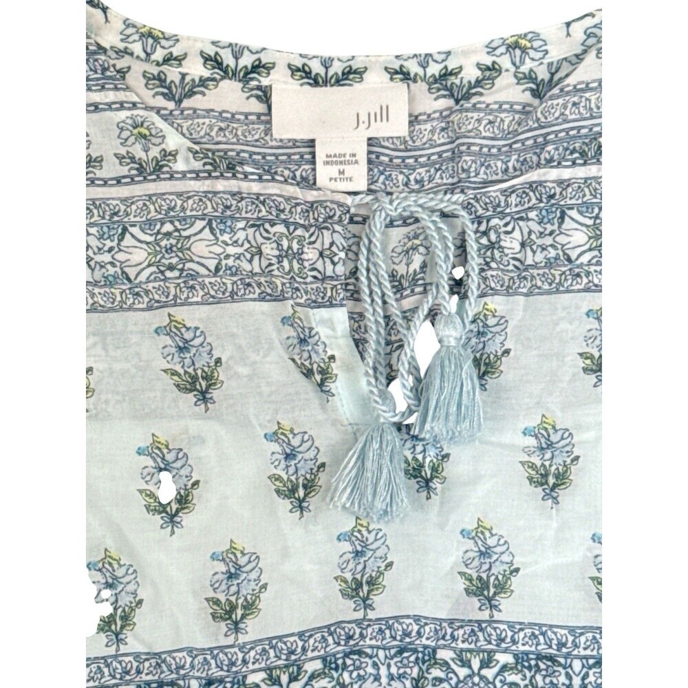 J Jill Blue Floral Print Tunic Dress Tassel Tie Top Size M Petite Cover Up - Picture 4 of 9